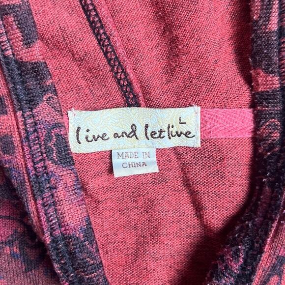 Live and Let Live Red/Pink AOP Graphic Rhinestone Sweater Women Size Large - Picture 2 of 7